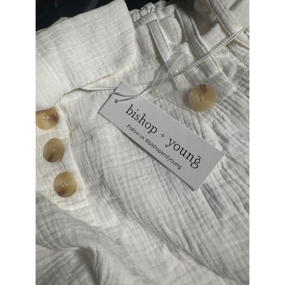 Bishop + Young NWT Playa Shorts White Cotton Gauze Paperbag Tie Waist Button M - Picture 3 of 5